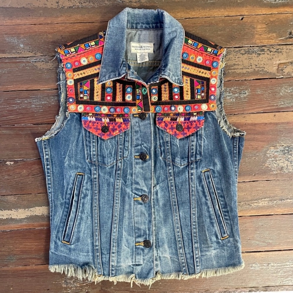 Denim & Supply Ralph Lauren Vintage Raw Hem Southwest Embroidered Vest -S🧡🎀